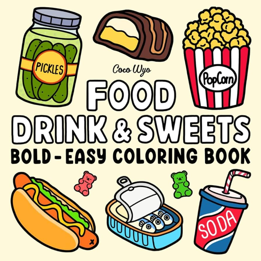 Food Drink & Sweets: Coloring Book for Adults and Kids, Bold and Easy, Simple and Big Designs for... | Amazon (US)