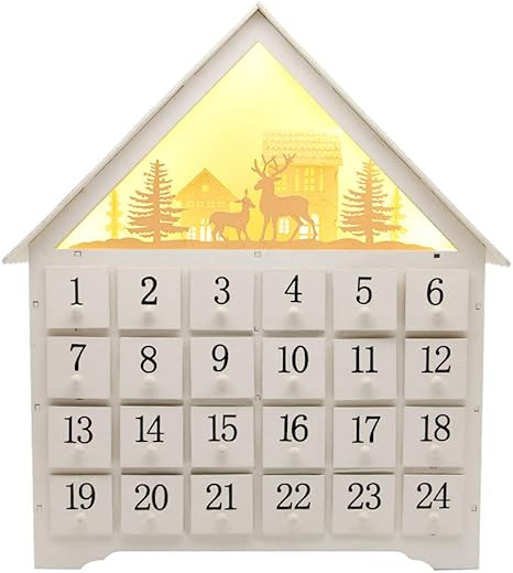 SAND MINE Countdown to Christmas Wooden LED Lighted Advent Calendar, 24 Drawers (White) | Amazon (US)