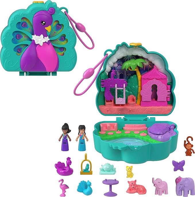 Polly Pocket Dolls & Playset, Peacock Garden Compact, Travel Toy with 2 Micro Dolls, Pets & Anima... | Amazon (US)