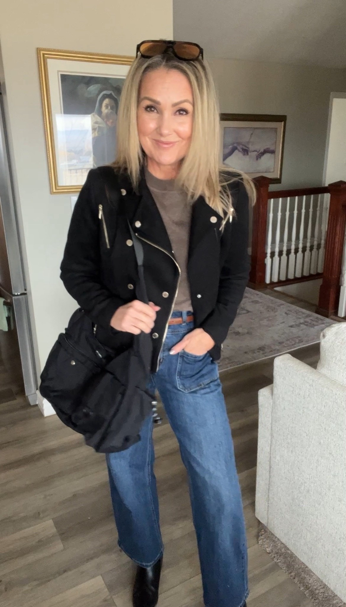 Black suede moto jacket
Jeans and brown sweater 
Black bag 

#fallfashion #WomenOver40 #FalseStyle

#LTKOver40 #LTKgrwm #LTKHoliday