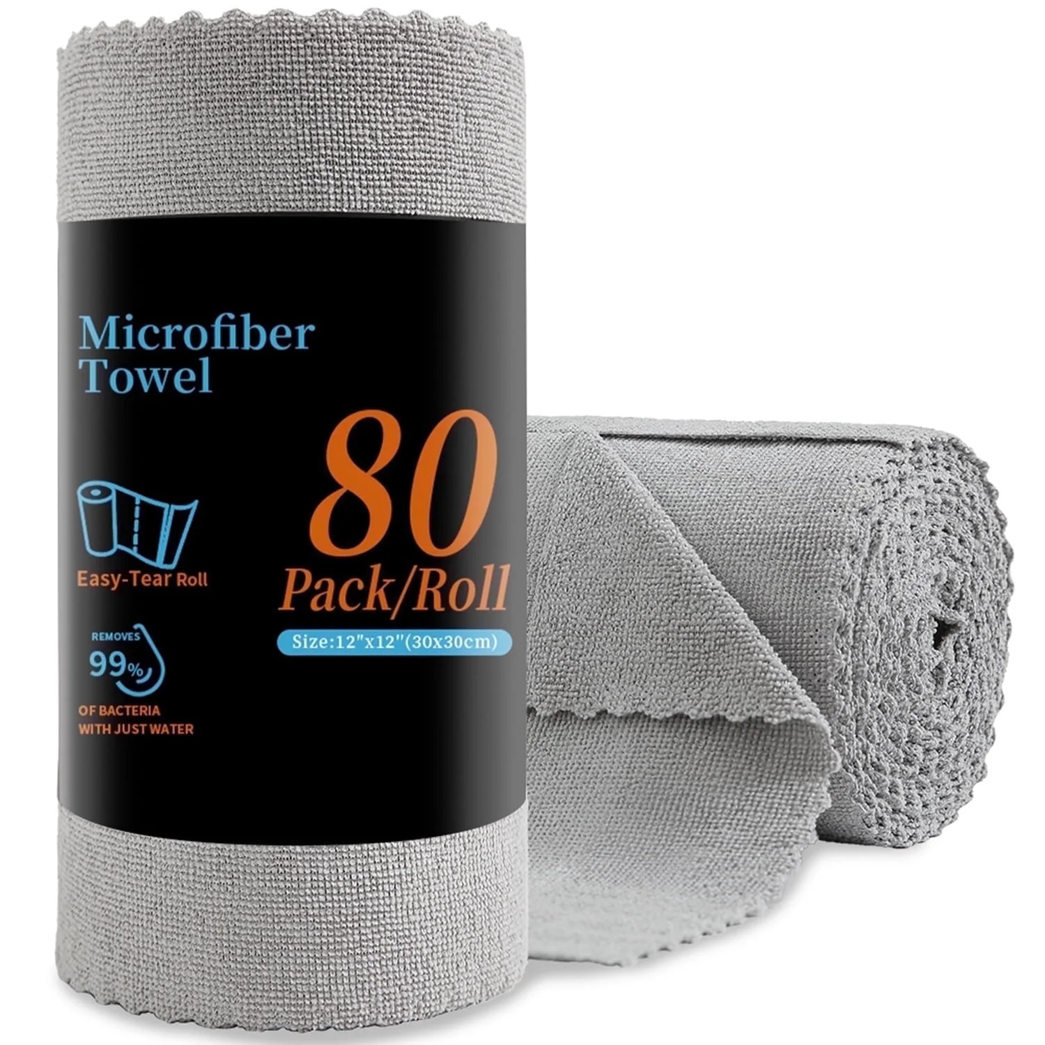 80 Pack Cleaning Cloth Roll Grey Reusable Paper Towels 12"×12" Tear Away Microfiber KitchenTowel... | Walmart (US)