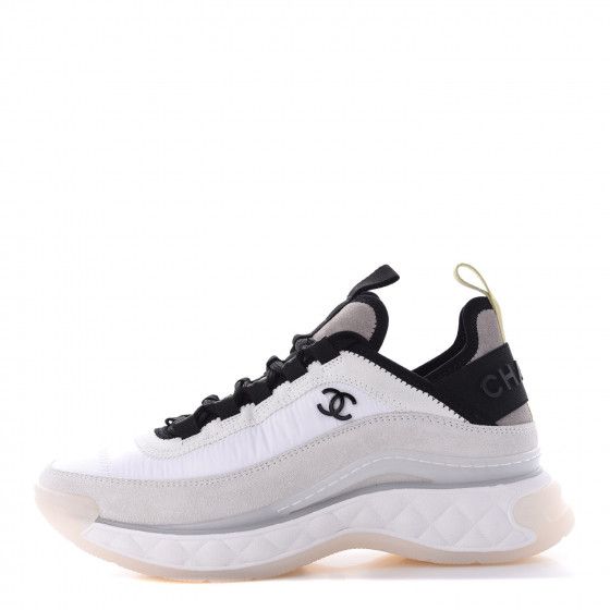 CHANEL Calfskin Suede Nylon Grosgrain CC Sneakers 36 White Grey Yellow | Fashionphile