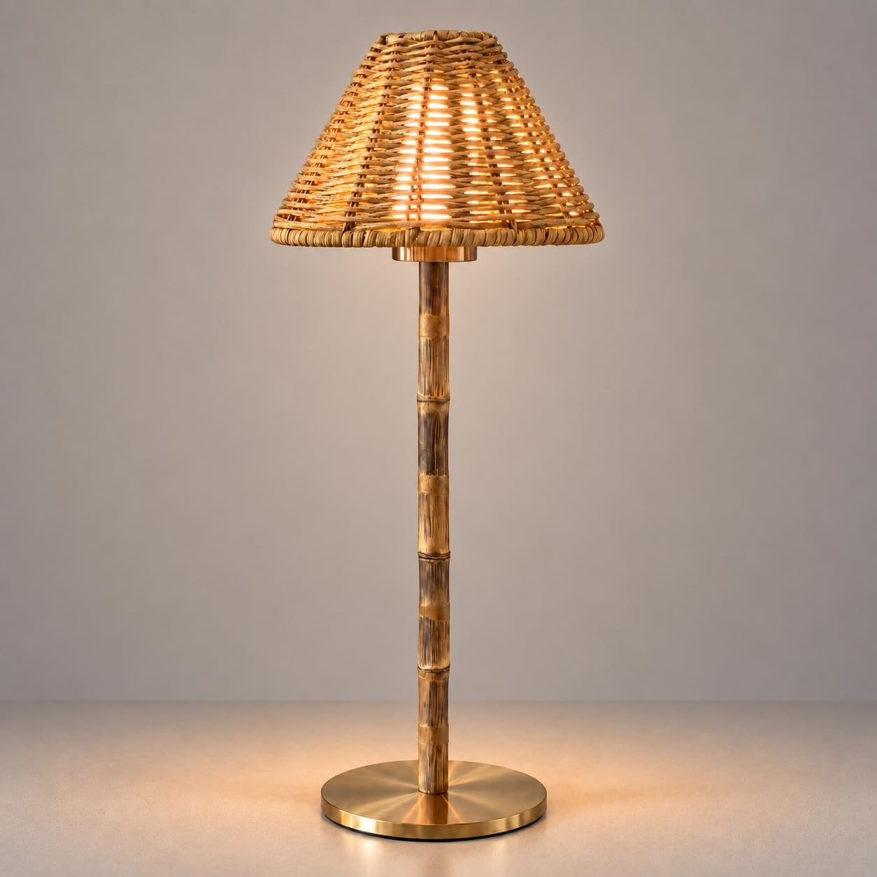 Bamboo Cordless LED Table Lamp – Rechargeable 24-Hour Battery, Dimmable Warm Light, Portable Wireless Lamp with Remote for Indoor/Outdoor Use, Home, Patio, Restaurant – (NATURAL RATTAN), 14.95" Tall | Amazon (US)