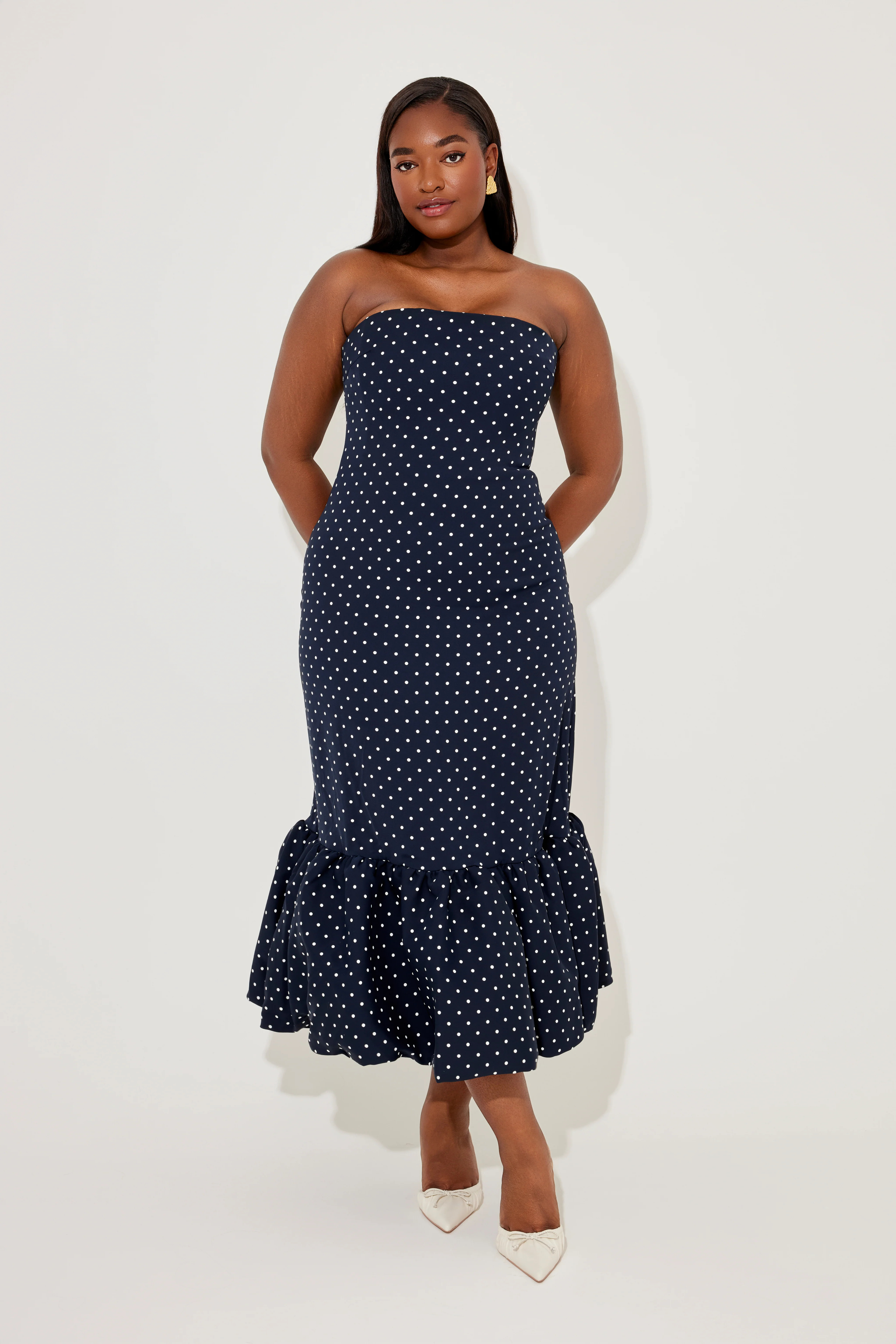 Strapless Peplum Midi Dress | Odd Muse