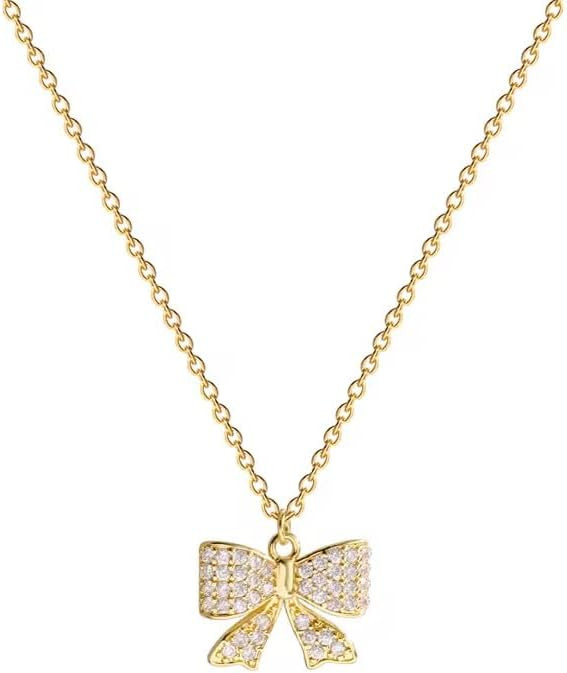 Bow and Ribbon Necklace | Cute Gold Bow Necklace for Women + Feminine Charm | Dainty Jewelry Gift... | Amazon (US)