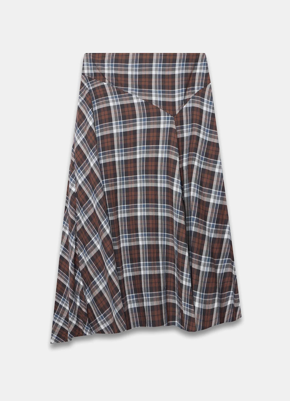 Brown Checked Hanky Hem Midi Skirt | Mint Velvet - ROW