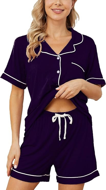 Womens Pajama Sets Short Sleeve Sleepwear Soft Button Down Nightwear Lounge Pj Set XS-XXL | Amazon (US)