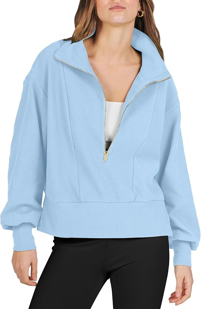 Womens Half Zip Pullover Long Sleeve Sweatshirt Cropped Fleece Quarter Hoodie Casual 2023 Y2K Clothe | Amazon (US)