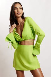 Rheanna Wrap Around Cropped Shirt - Lime Green | MESHKI US