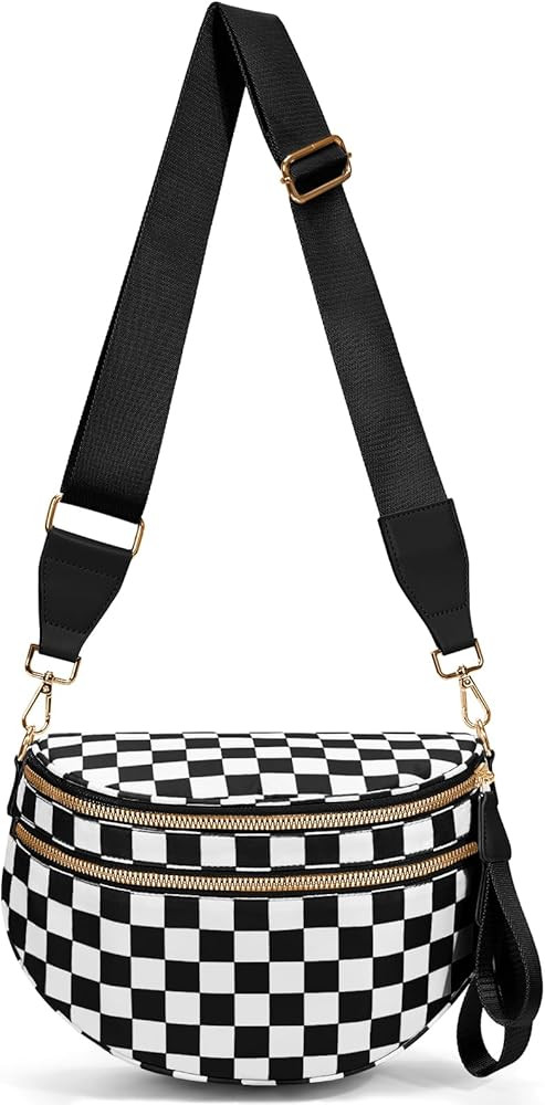 Nylon Crossbody Bag for Women,Checkered Bum Bag Checkered Black and White Handbags Wallets Oversi... | Amazon (US)