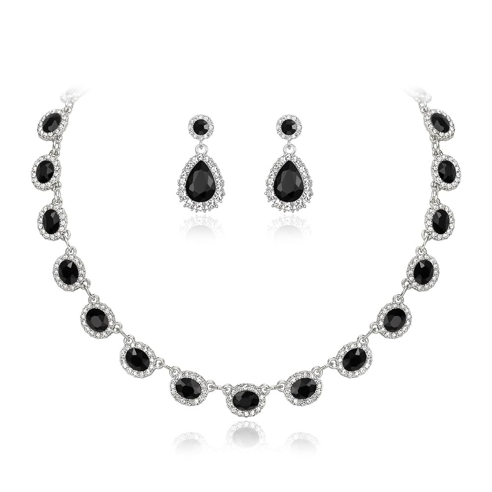 Crysdue Bridal Wedding Jewelry for Women Oval Teardrop Rhinestone Crystal Collar Necklace Pierced... | Amazon (US)