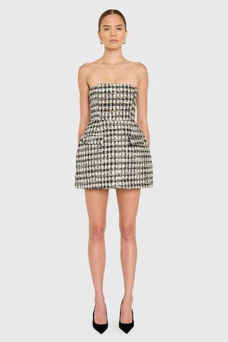 Amanda Uprichard Strapless Bethany Romper in Winslet Tweed in Black White - Size XS | Amanda Uprichard