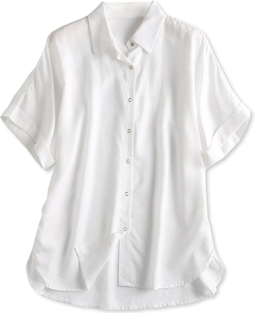Womens Convenient Snap Casual & Soft Short Sleeve Shirts Blouse, US Small - US 2X-Large | Amazon (US)