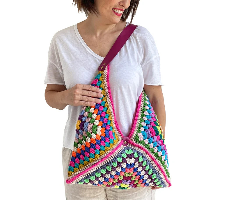 Crochet Bag, Woman Bag, Granny Square Bag, Knit Bag, Vintage Knit Purse, Boho Style Bag, Hippi Ba... | Etsy (US)