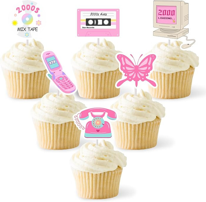 36Pcs Y2k 2000s Cupcake Toppers Pink Party Decorations Pink Y2k Theme Female Bachelorette Birthda... | Amazon (US)