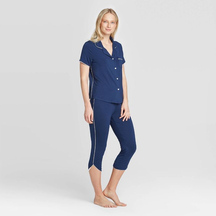 Women's Beautifully Soft Crop Notch Collar Pajama Set - Stars Above™ | Target