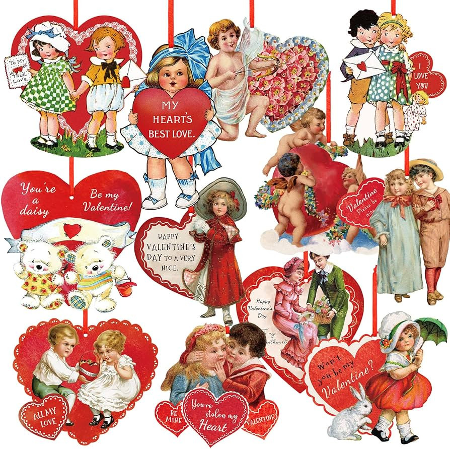 48 Pcs Vintage Valentine Hanging Ornaments Retro Valentines Tree Ornaments Heart Cut Out Decorati... | Amazon (US)