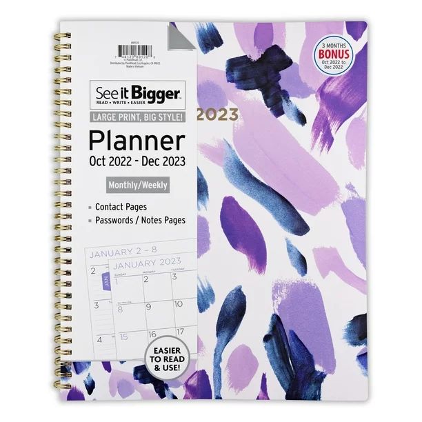See It Bigger Monthly/Weekly Planner, Oct 2022 - Dec 2023, 11" x 9.75", Purple | Walmart (US)