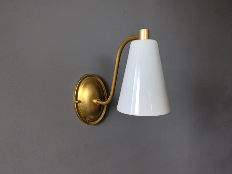 Brass Wall Sconce Cone Shade Atomic Minimalist Modern UL | Etsy (US)