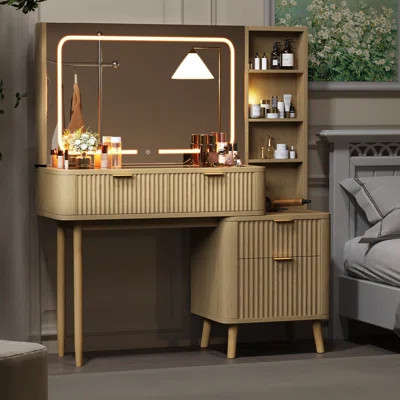 Modern Makeup Vanity Desk With Led Mirror | Wayfair North America
