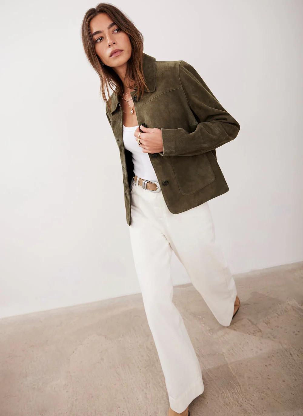 Khaki Suede Pocket Detail Jacket | Mint Velvet