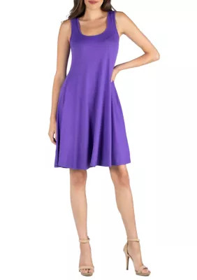 24seven Comfort Apparel Women's A Line Fit and Flare Dress, Purple, 1X | Belk