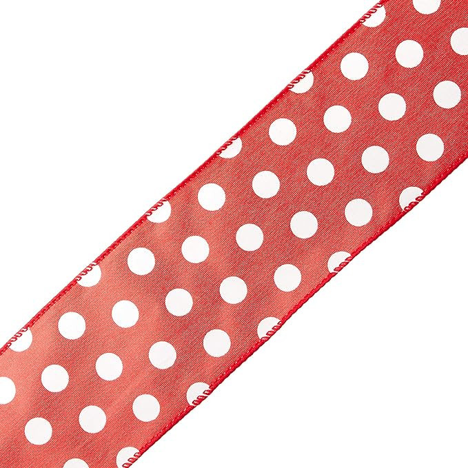 Morex Ribbon Wired Holiday Dots Polyester Ribbon, 2-1/2"/50 yd, Red/White | Amazon (US)