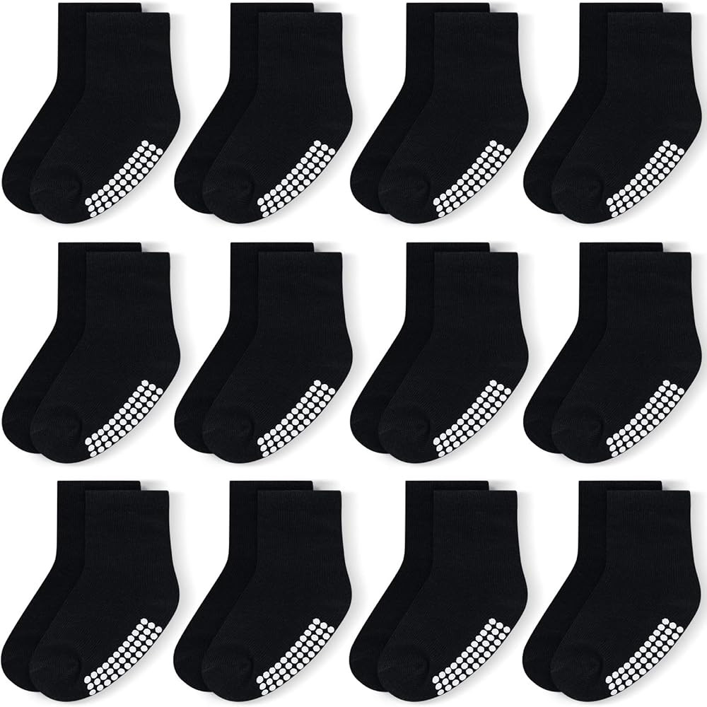 JAKIDAR Baby Toddler Socks Crew Socks
        12 Pack, Cotton, Non Slip Grip, for Boys Girls, Inf... | Amazon (US)