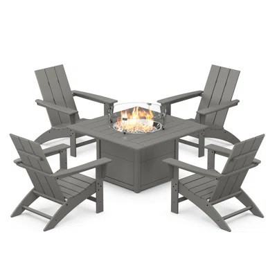 Modern 5-Piece Adirondack Chair Conversation Set with Fire Pit Table | Wayfair North America