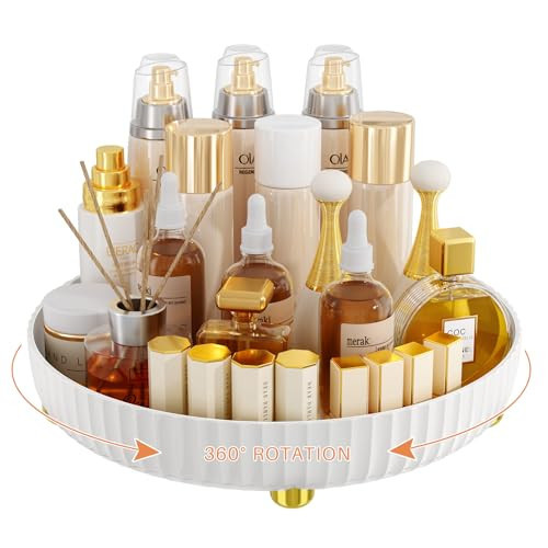 Bathroom Organizers and Storage - Rotating Makeup Organizer Tray for Perfume,Skincare,Cosmetics and Bathroom Storage,Lazy Susan Organizer,Big White | Amazon (US)