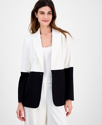 Women's Color-Blocked One-Button Boyfriend Blazer | Macy's