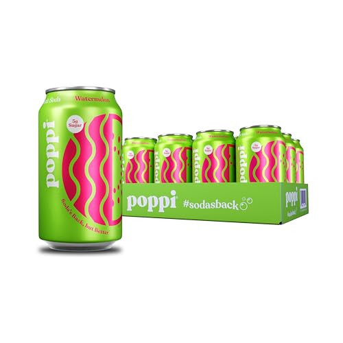 Poppi Sparkling Prebiotic Soda Beverage with Apple Cider Vinegar, Seltzer Water and Fruit Juice, Watermelon Flavor, 12 oz, Pack of 12, Packaging May Vary | Amazon (US)