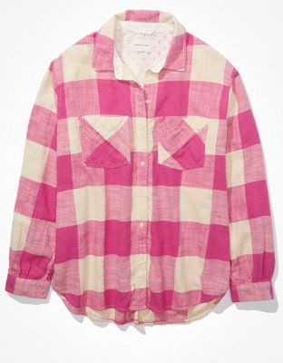 AE Oversized Button-Up Flannel Shirt | American Eagle Outfitters (US & CA)