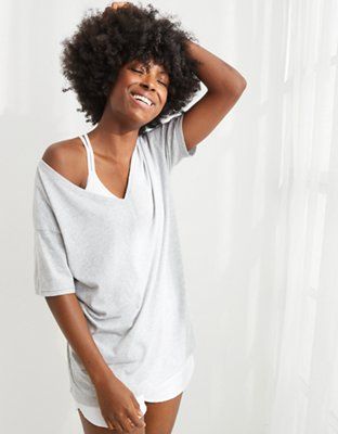 Aerie Distressed V-Neck Boyfriend T-Shirt | American Eagle Outfitters (US & CA)