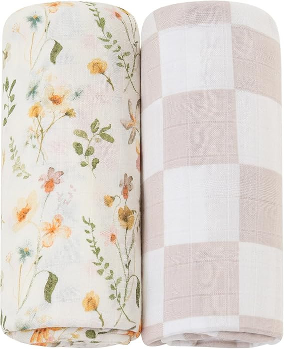 LifeTree Muslin Swaddle Blankets for Baby Girl, 2-Pack 70% Viscose from Bamboo and 30% Cotton Lar... | Amazon (US)