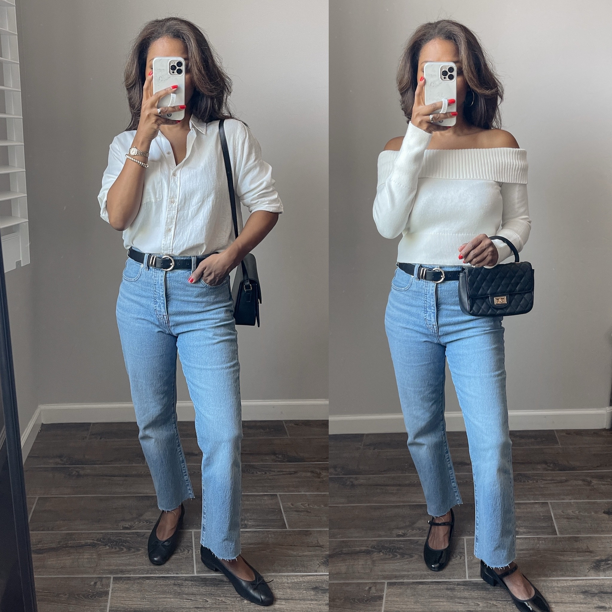 NSALE TRY ON! Jeans are still in stock and TTS. I’m wearing. Size 26. Linking off shoulder sweater which is TTS 

#LTKSeasonal #LTKxNSale #LTKFindsUnder50