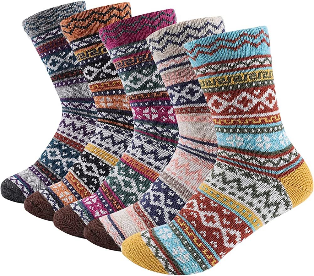 Warm Socks, Taotique 5 Pairs Women Wool Socks for Winter Soft and Thick Knit Cozy Crew Socks Chri... | Amazon (US)
