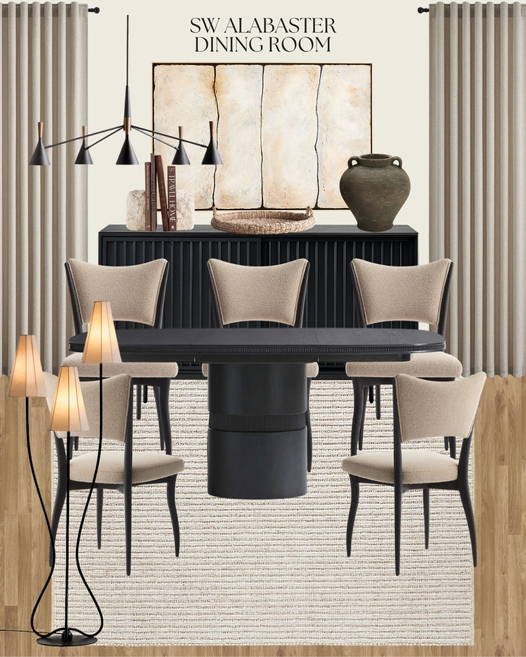 Modern Transitional Dining Room Mood Board, Crate and Barrel, Neutral Dining Room Design, Cozy Dining Room Decor, Black & beige Dining Room Design Ideas, Modern Neutral Wall Art, Modern Organic Dining Room 

#modernorganic #organicmodern #diningroom #diningroomdesign #abstractart #diningroomdecor #crateandbarrel 

 #LTKHome #LTKSaleAlert
