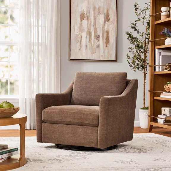 My Texas House Roan Swivel Accent Chair, Brown Fabric Upholstery | Walmart (US)