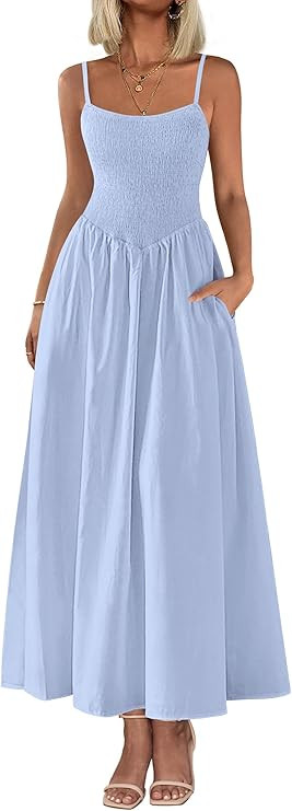 PRETTYGARDEN Women's Smocked Maxi Dresses 2025 Summer Beach Sundress Casual Spaghetti Strap Swing... | Amazon (US)