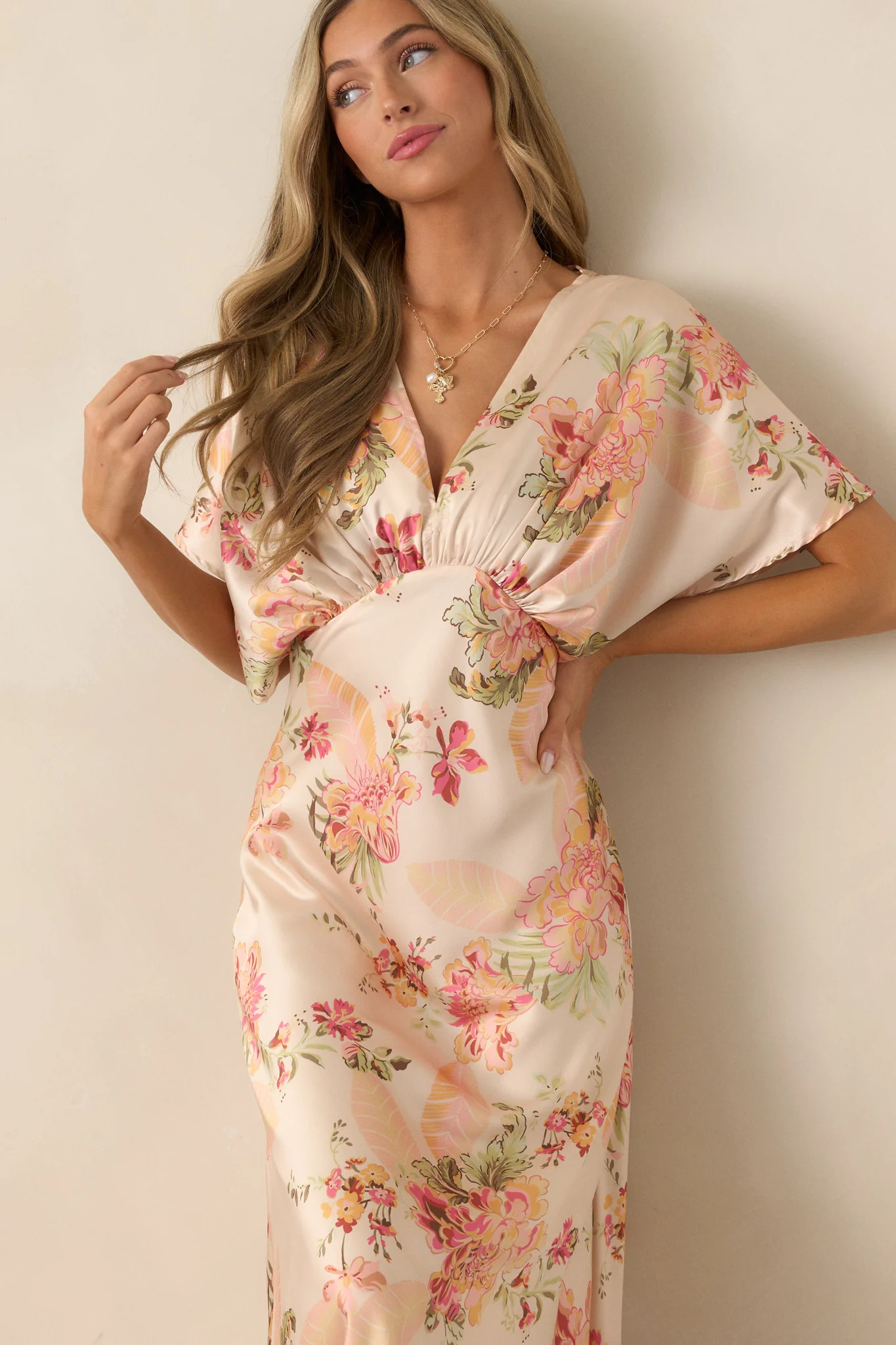 Frames Of Bliss Beige Floral Maxi Dress | Red Dress