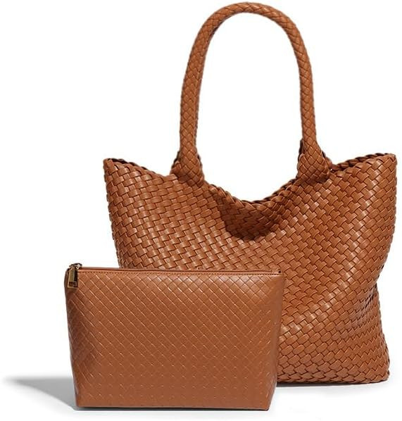 Woven Tote Bag for women,Vegan Leather Woven Satchel Handbag,Shoulder bag with Pouch,Hobo bag fit... | Amazon (US)