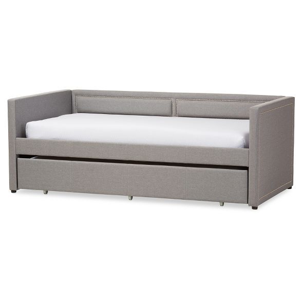 Raymond Modern And Contemporary Fabric Nail Heads Trimmed Sofa Daybed With Roll - Out Trundle Gue... | Target