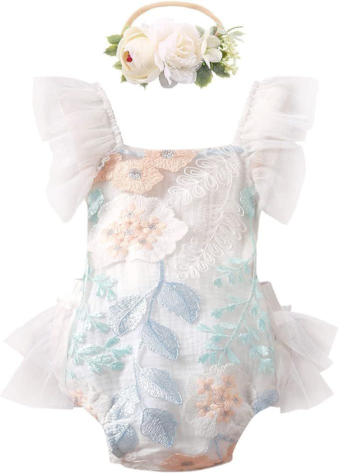 Newborn Infant Baby Girl Boho Lace Romper Dress Toddler Floral Lace Long Sleeve Jumpsuit Bodysuit... | Amazon (US)