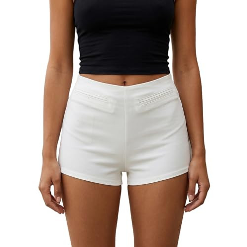 Aopwsrlyi Women Micro Shorts Y2K Low Rise Bodycon Mini Shorts (White, M) | Amazon (US)