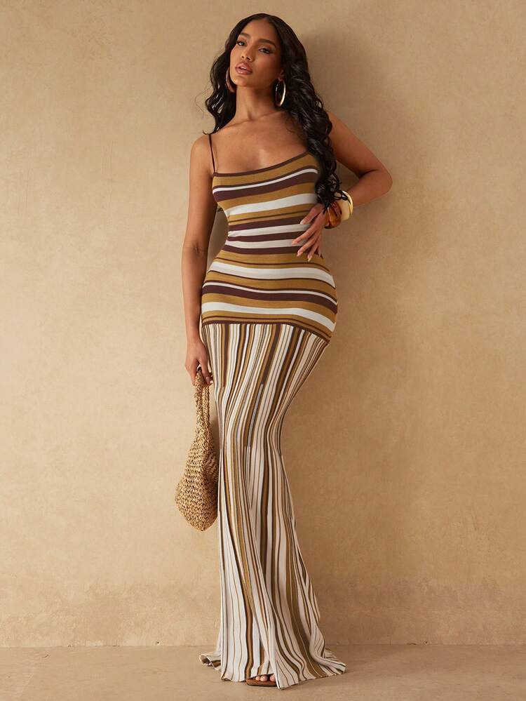 Silquee Women's Blue And White Stripe Elegant Date Party Cover-Up Slip Dress,Summer Casual Holida... | SHEIN