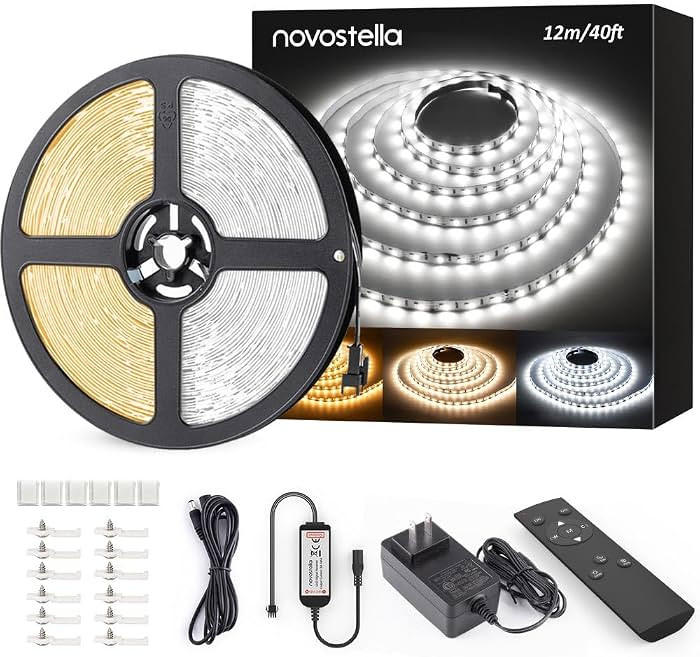 Novostella 40ft Tunable White LED Strip Light 1344 LEDs Dimmable 3000K-6500K 24V Remote Flexible ... | Amazon (US)