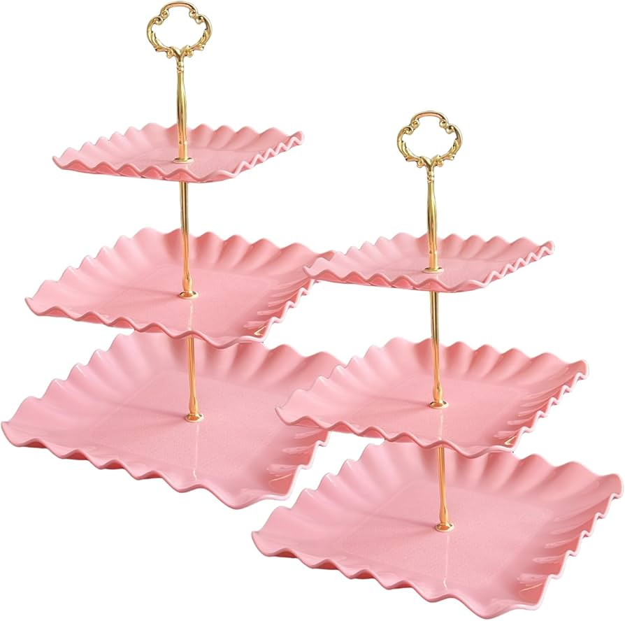 2 Pack of Plastic Square Dessert Cupcake Stand, 3 Tier Cup Cake Holder Tower for Tea Party/Birthd... | Amazon (US)