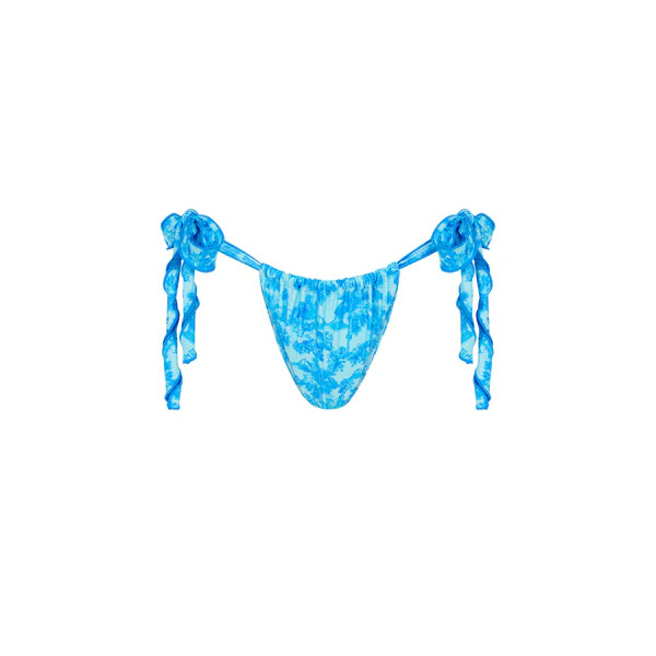 Lettuce Tie Ruched Thong Bikini Bottom - Ocean Paradise | Kulani Kinis US