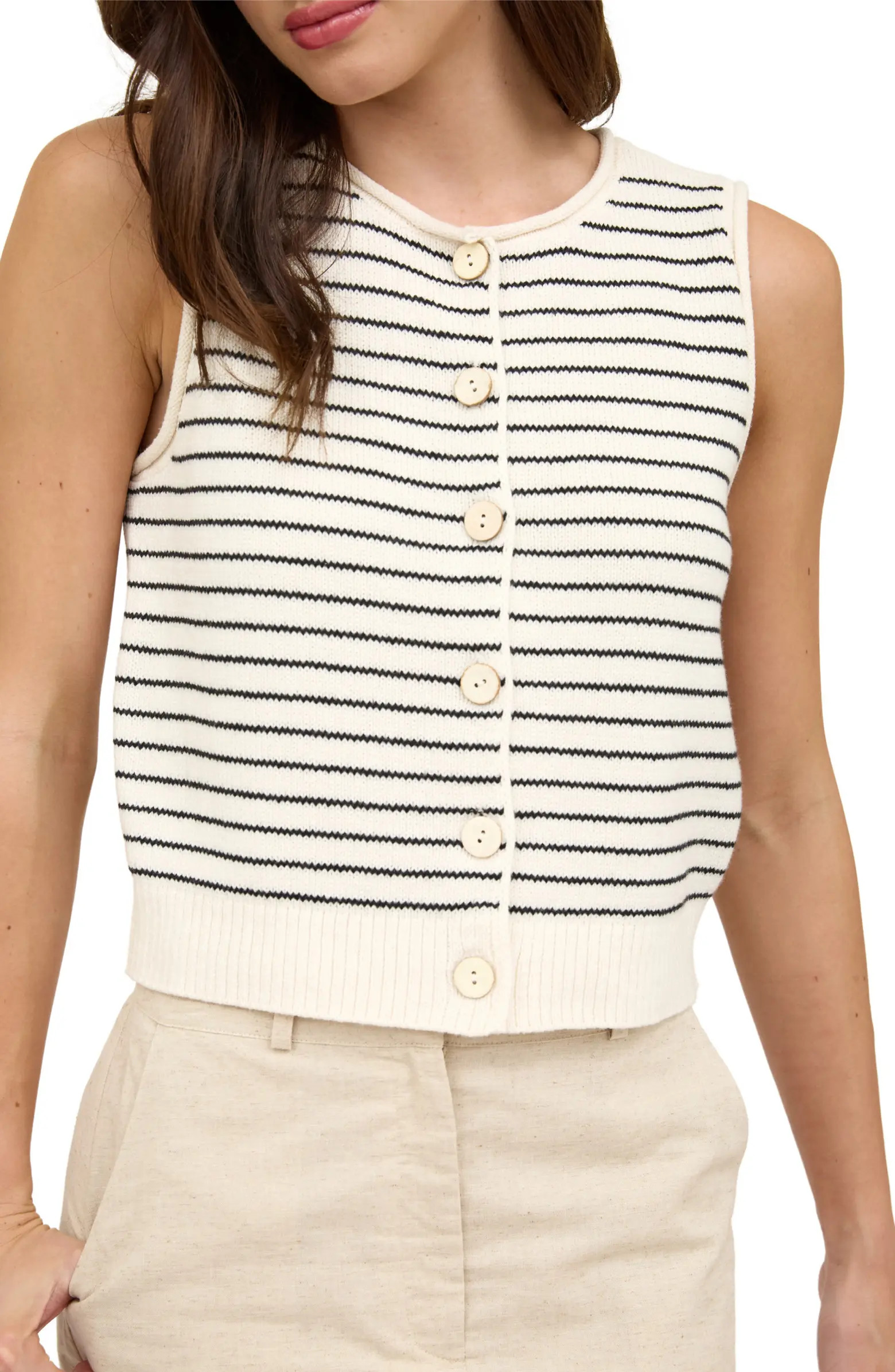 Stripe Button Front Sweater Vest | Nordstrom Rack